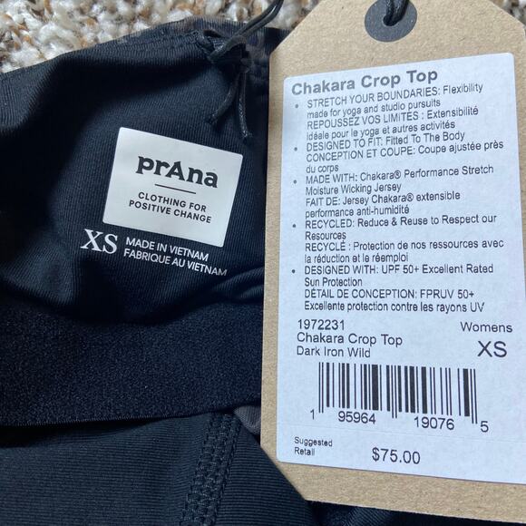 Prana Chakara Crop Top Women's XS Dark Iron Wild Adjustable Straps Racerback - Picture 7 of 10